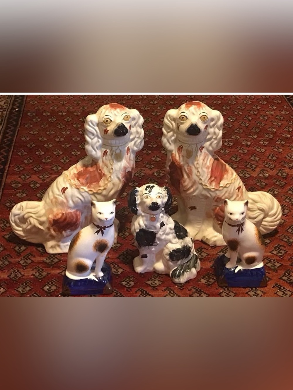 Antique Staffordshire Dogs and Cats. Unique, htf!